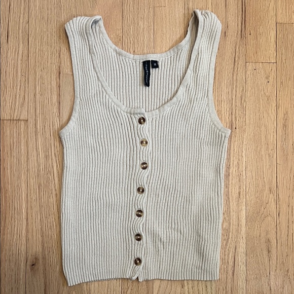moon & madison Neutral Ribbed Button-Front Tank - Picture 1 of 5